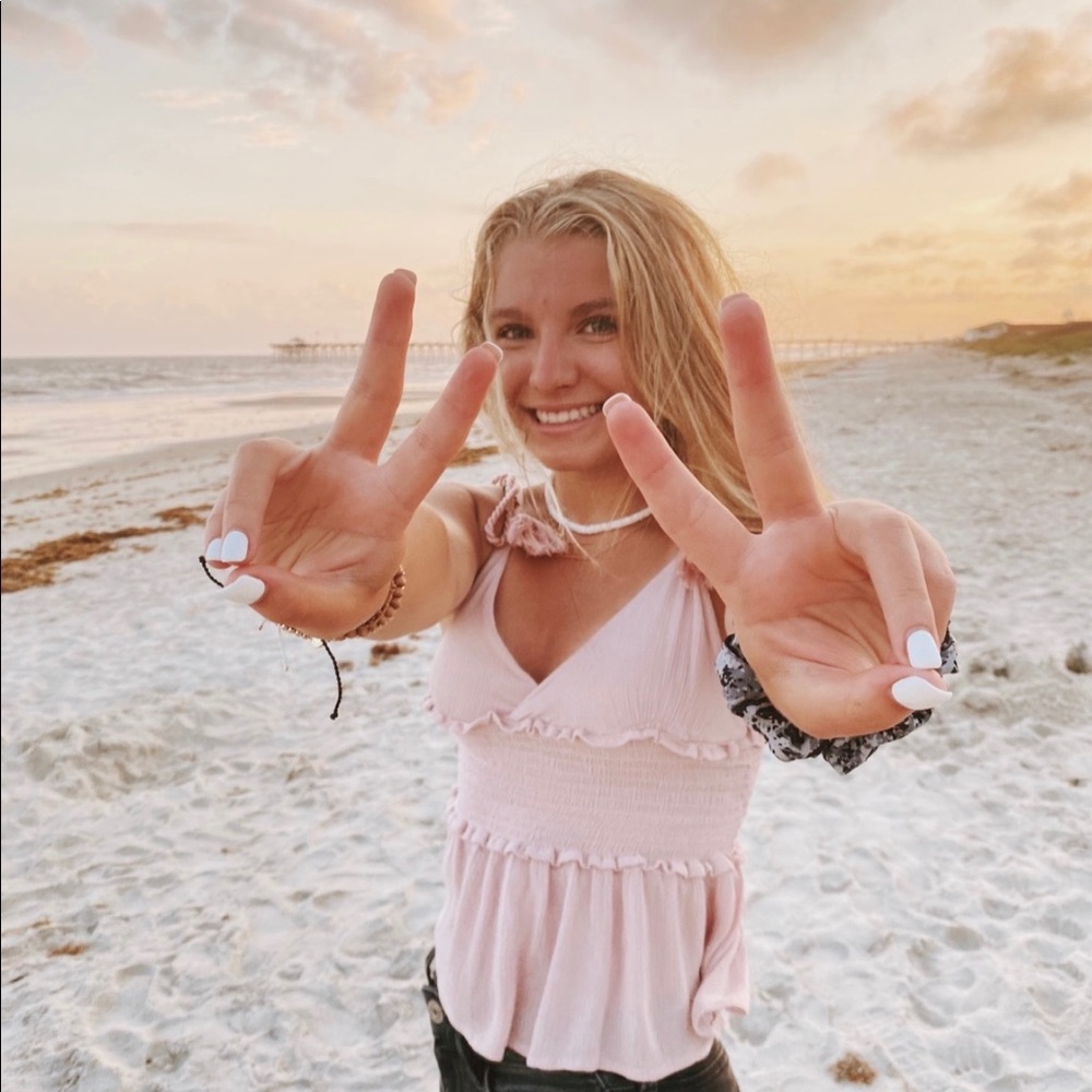 Ocean drive flowy light pink beaded tank top